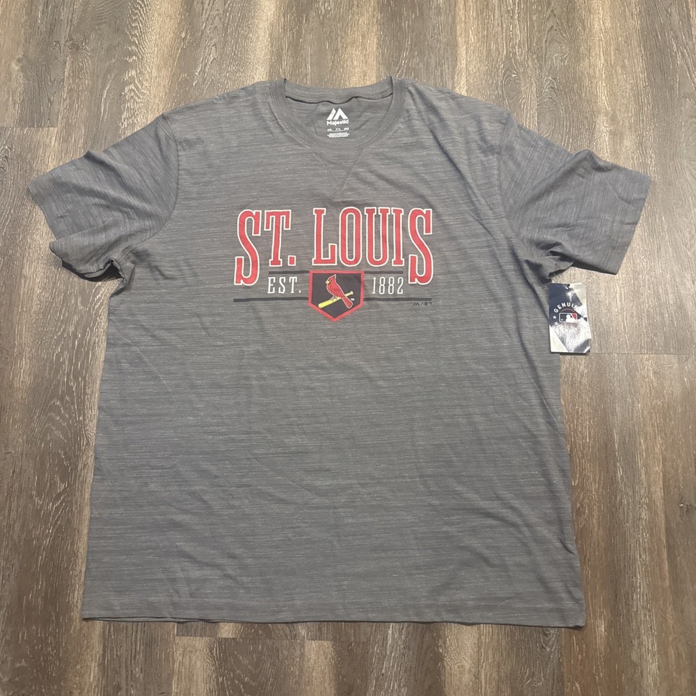 St Louis Cardinals Majestic T- Shirt Men's 2XL Gray MLB Baseball NWT